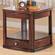 Dark Cherry End Table with Storage Drawer and Brushed Metal Hardware