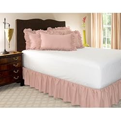 Olympic Queen Pink Ruffled Bed Skirt with 14" Drop