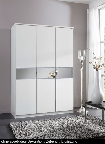 Drehtürenschrank in Alpinweiß mit Spiegel und Strasskristall, B/H/T ca. 135/199/58 cm