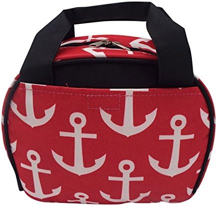 Womens Insulated Lunch Tote Bag (Red Anchors w/ Black Trim)