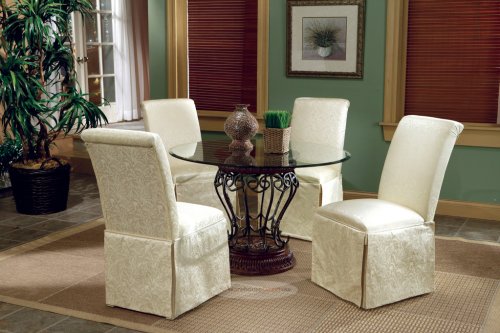 Round Glass Dining Table with 4 Parson Chairs Dinette Set
