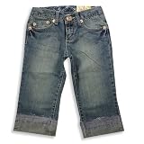 Jade - Girls Low Rise Distressed Denim Stretch Bootleg Capri, Blue