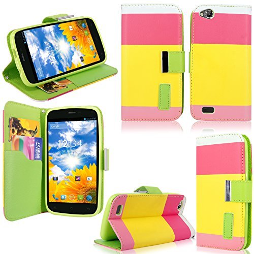 Cellularvilla Wallet Case for BLU Life Play L100A Pink Yellow Pu Leather Wallet Card Flip Open Pocket Case Cover Pouch