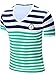 Neleus Men's Striped Cotton V-Neck Tee Shirt,600# Green & White,Medium,Tag L