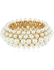 Anne Klein "Elysium" Gold-Tone Drama Cream Pearl 3 Row Stretch Bracelet, 7"