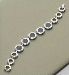 J-Steel by Fyn Studios Stainless-Steel Link Natural Black Agate Inlays Bracelet JSF-843332001419