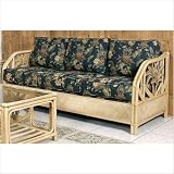 Cancun Palm Upholstered Rattan Sofa Bed in Natural Finish Fabric: Palm Grove