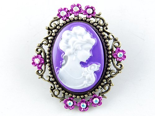 Bright Purple Violet Cameo Master Piece Artsy Fashion Costume Jewelry Brooch Pin