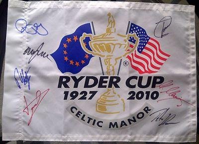 2010 Ryder Cup Team Europe Celtic Manor Signed Autograph Pin Flag Mcilroy +7 Coa - NBA Flags Banners