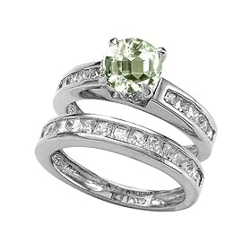 2.85 cttw Sterling Silver 14K White Gold Plated Genuine Round Green Amethyst... by Finejewelers