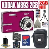 Kodak Easyshare M893IS 8.1MP Digital Camera Red Plus 2GB Deluxe Accessory Outfit - Kodak AKODM893RK3