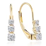 14k Yellow Gold, Round, 3-Stone Lever Back Drop Earrings (1/2 cttw, H-I Color, I1-I2 Clarity)