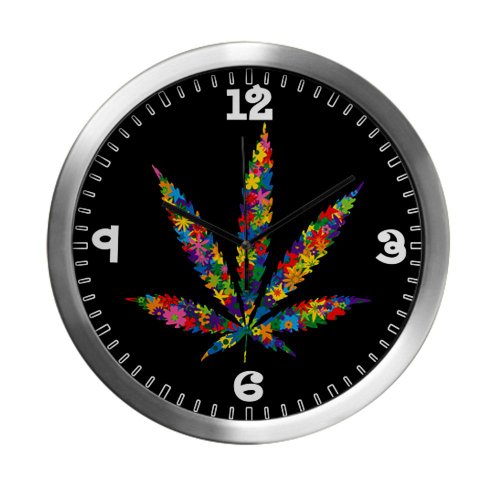 Modern Wall Clock Marijuana Flowers 60s