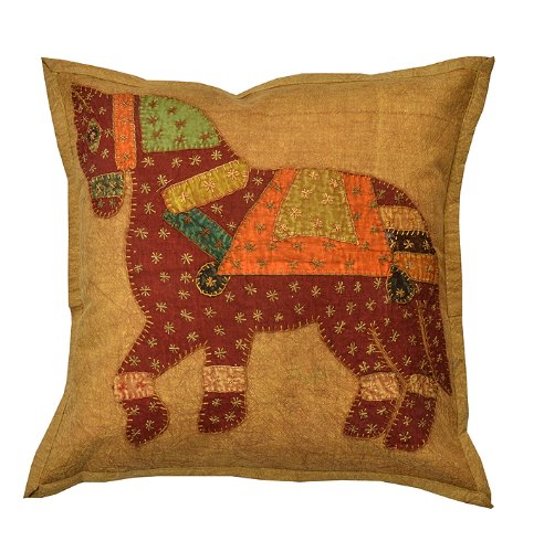 Imagen 2 de Cojín de algodón Cubre con el caballo Patch & Embroidery Jogi Work Size 16 x 16 pulgadas Juego de 5 piezas