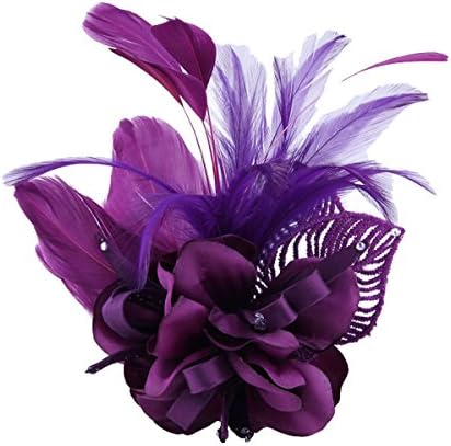 Fascinator Feather Hair Clip Brooch Pin Wedding Bridal Accessory for Women (Purple)