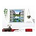 Cukudy DIY Removable Wall Decal Mountain River View Window Beach Blue Vinyl Wall Sticker