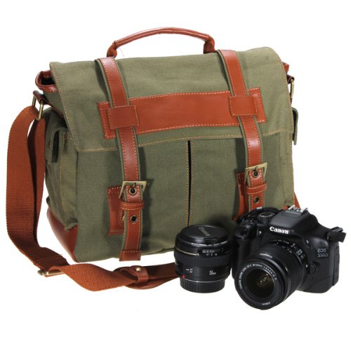 Meco Vintage Canvas Camera Dslr Shoulder Messenger Bag Case For Canon Nikon Sony Army Sale Quyet15thang52