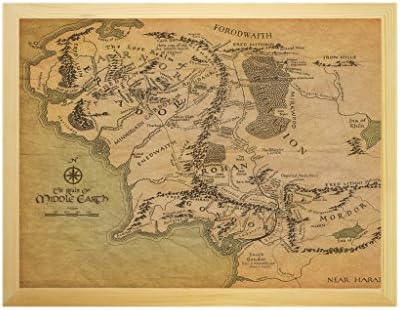 Kumax Map Of Middle Earth The Lord Of The Rings Poster Artwork Pictured Canvas Wooden Framed Modern Astract Art Mount Bar Office Room Wall Print Decor(9.45x12.99inch 12.99x16.93inch 14.96x18.90inch)