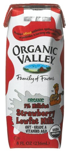 Organic Valley Organic 1% Lowfat Strawberry Single Serve Milk, 8-Ounce Aseptic Cartons (Pack of 24)