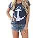 RAYWIND Women Navy Anchor Print Short Sleeve Blouse Casual T-shirt Tops