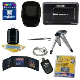 Pentax Optio Z10 Black 8MP Digital Camera with 7x Optical Zoom with Bonus 8GB Accessory Kit Included