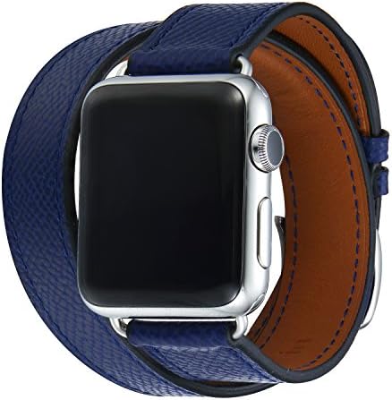 Apple Watch Band Series 1/Series 2,Bandkin Double Tour Leather Watch Band and Double Loop Strap with Classic Metal Buckle for iWatch(38mm Dark Blue)