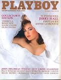 Playboy October 1985 Jerry Hall (Mick Jagger's Ex) Pictorial by Annie Leibovitz, John de Lorean Interview, Robert Stone Fiction, Rosanna Arquette 20 Questions, Girls of the Pac 10, Pigskin Preview