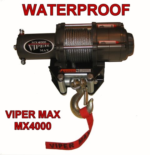 VIPER Max 4000 LB Waterproof ATV Winch wYamaha Rhino custom mount