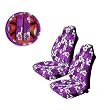 A Set of 5 Pc. Universal-fit Hawaiian Hibiscus Floral Print Front Bucket Seat Cover, Steering Wheel Cover and Shoulder Harness Pressure Relief Cover - Purple