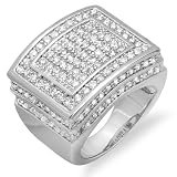 Platinum Plated Concave Square Shaped Round White CZ Cubic Zirconia Mens Flashy Hip Hop Iced Pinky Ring (1 inch wide)