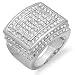 Platinum Plated Concave Square Shaped Round White CZ Cubic Zirconia Mens Flashy Hip Hop Iced Pinky Ring (1 inch wide)