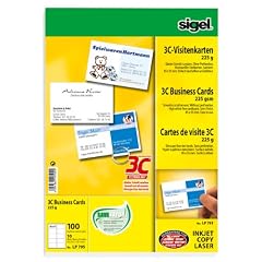 Sigel LP795 Visitenkarten, 3C, hochwei�, Edelkarton (Ink/Laser/Copy), glatter Schnitt rundum, 225 g, 85x55 mm (A4), 100 ST=10 BL