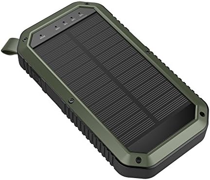 Solar Charger, iBeek® Portable 10000mAh 3-Port USB Solar Battery Charger External Battery Pack Phone Charger Power Bank with 21LED Light for Cell Phones iPad iPod GPS Tablet &amp; Camara (Army Green)