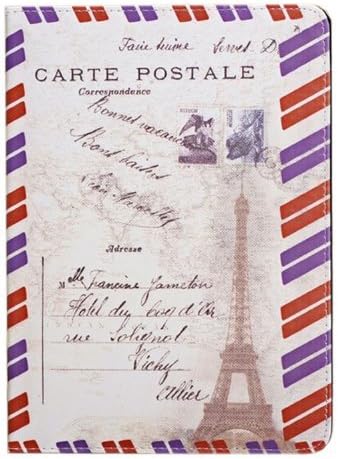 W-RainBow iPad Air Case Postcard Postmark Design Retro British Style Scenic Monuments Paris Eiffel Tower Pattern Leather Folio Stand Protective Case for Apple iPad Air/iPad 5(Random Gift 1 Piece Car Sticker)