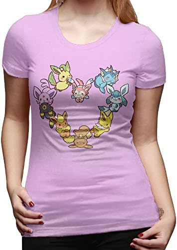 SAXON13 Women's Eevee Family Heart Unique T-shirts Pink Size S