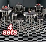 4x 3pc Black Wood Bar Table & Commercial Restaurant Chrome Black Swivel Bar ....