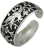 Oxidized White Copper & Zinc "Silver" Tribal Birds Cuff Bracelet by Tiger Mountain