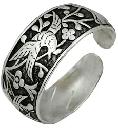 Oxidized White Copper & Zinc "Silver" Tribal Birds Cuff Bracelet by Tiger Mountain