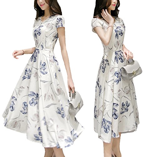 (サラキッド） SaraKid 上質 Vネック 花柄 ワンピース ロング マキシ丈 半袖 レディース Aライン フレア 大人 エレガント きれいめ デザイン