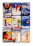 Vintage Skiing Magnets Set of 9