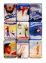 Vintage Skiing Magnets Set of 9