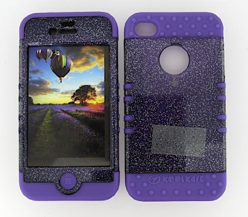 3 IN 1 HYBRID SILICONE COVER FOR APPLE IPHONE 4 4S HARD CASE SOFT LIGHT PURPLE RUBBER SKIN GLITTER SMOKE LP-A042-AD KOOL KASE ROCKER CELL PHONE ACCESSORY EXCLUSIVE BY MANDMWIRELESS