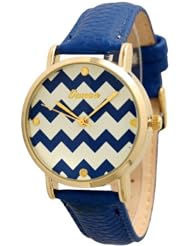 Womens Geneva Chevron Style Leather Watch - Blue
