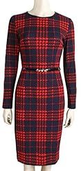 Wrap Vintage Plaid Print Spandex Long Sleeves Bodycon Dress 