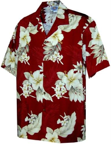 Pacific Legend Plumeria Hibiscus Mens Hawaiian Shirts Matching Pocket Red 4XL
