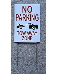 Lawn & Patio: 1-Pcs Lavish Modern No Parking Tow Away Zone Sign Outdoor Yard Declare Warning Decal Plastic Size 8" x 12" with Stake Type White - Thailand