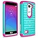 LG Leon Case, LG Power Case, LG Destiny Case, RANZ Hot Pink/Teal Spot Diamond Studded Bling Crystal Rhinestone Dual Layer Hybrid Cover Silicone Rubber Skin Hard Case For LG Leon C40 Case, LG Power Case, LG Destiny Case