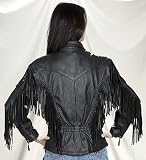 Ladies heavy duty soft leather motorcycle jacket with braid & fringes side laces zipout thinsulate l