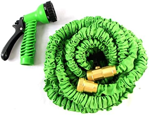 Expandable Garden Hose Green, 100 Feet Water Hose Lightweight With 7 Pattem Car Wash Hose Nozzle Spray Gun, Solid Brass Fittings, Double Latex Core, Shut Off Valve (100FT)