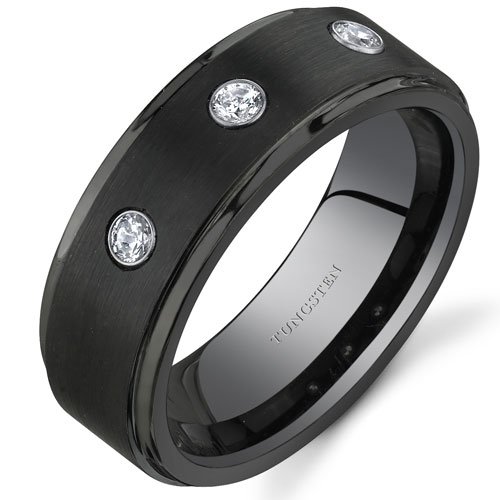  Revoni Tour de Force - Bague alliance en Tungstène noir sertie avec Oxyde de Zirconium - Inspiration pour homme - Larg. 8 mm - Taille 62